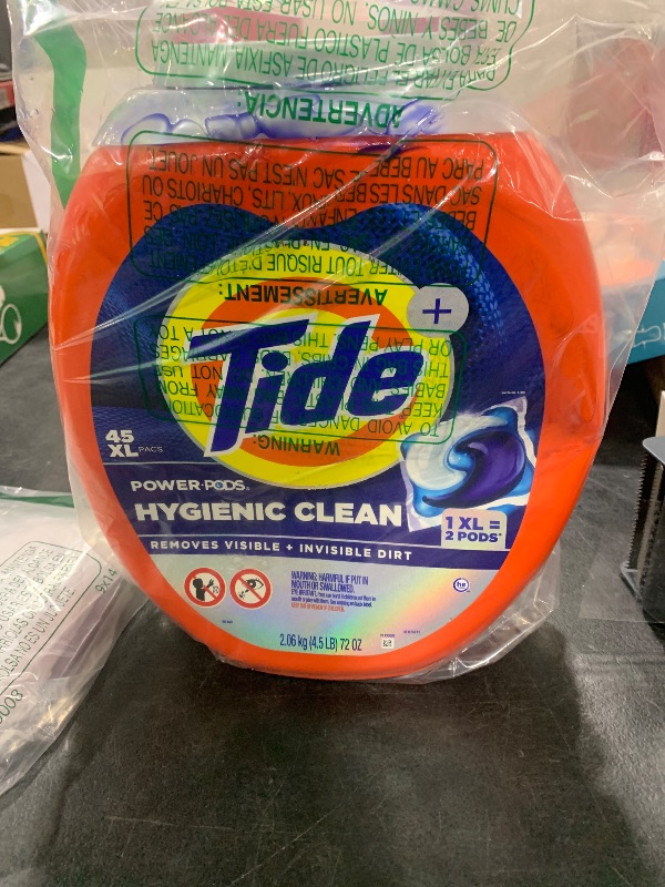 Photo 1 of Tide Power PODs Hygienic Clean Heavy Duty Liquid Laundry Detergent Pacs, Free and Clear of Dyes and Perfumes, For Visible and Invisible Dirt, 45 Count, HE Compatible