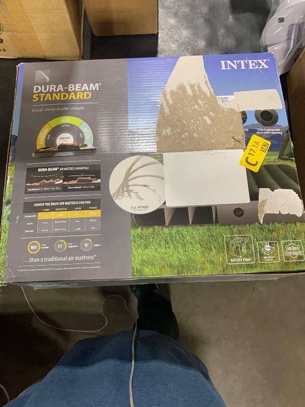 Photo 1 of Intex 64778E Dura-Beam Standard Prestige Air Mattress: Fiber-Tech – Full Size – Hand-Held Battery Pump – 10in Bed Height – 600lb Weight Capacity