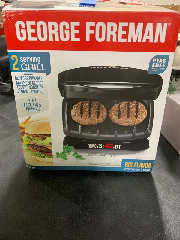 Photo 1 of George Foreman 2-Serving Classic Plate Electric Indoor Grill and Panini Press, Black, Small Compact Size, GR10B