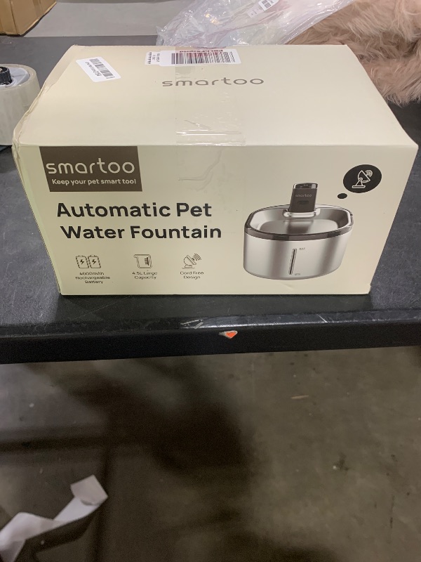 Photo 1 of Smartoo Wireless Cat Water Fountain Stainless Steel, 152oz/4.5L Cat Fountain Battery Operated, Cordless Pet Water Fountain for Cats & Dogs with Motion Sensor, Ultra Quiet Pump, Multi-Filtration