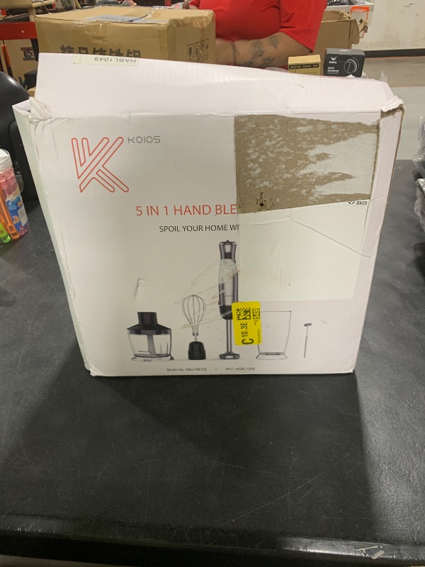 Photo 1 of KOIOS Immersion Blender, 1100W 5-in-1 Multi-Purpose Hand Blender, 12-Speed, 600ml Beaker, 500ml Chopper, Egg Whisk, Milk Frother, Black