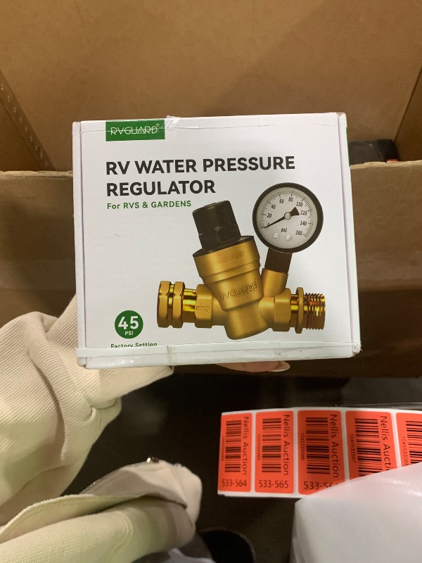 Photo 1 of RVGUARD RV Water Pressure Regulator Valve, Brass Lead-Free Adjustable Water Pressure Reducer with Gauge and Inlet Screen Filter for RV Camper Travel Trailer