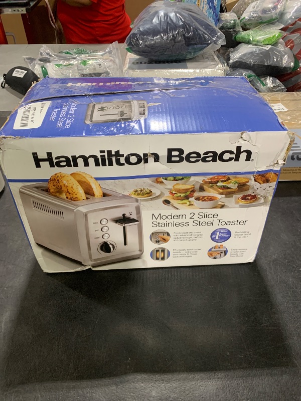Photo 1 of Hamilton Beach 2 Slice Toaster with Extra-Wide Slots, Bagel Setting, Toast Boost, Slide-Out Crumb Tray, Auto-Shutoff & Cancel Button, Defrost Function, Stainless Steel (22794)