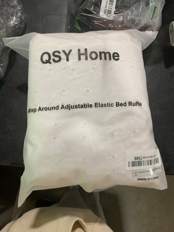 Photo 1 of QSY Home Wrap Around Elastic Eyelet Bed Skirts 18 Inches Drop Dust Ruffle Three Fabric Sides Easy On/Easy Off Adjustable Polyester Cotton (White Queen/King)