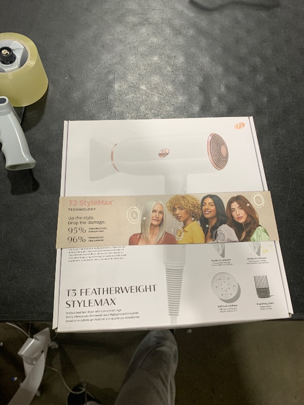 Photo 1 of T3 Featherweight StyleMax Professional Ionic Hair Dryer with Custom Heat Automation & 4 Attachments, Fast Drying, Lightweight with 5 Heat & 3 Speed Settings, 2 Concentrators, Diffuser & Smoothing Comb