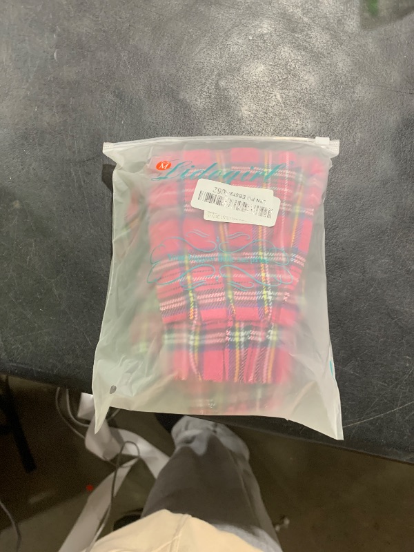 Photo 1 of Lidogirl Women Tie-Front Crop Top And Lace Trim Plaid Skirt Set With Stockings Pink M