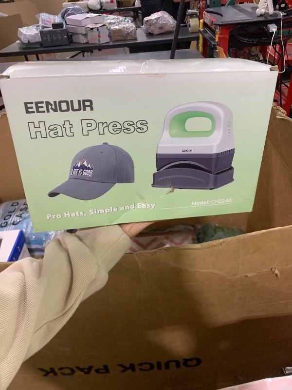 Photo 1 of EENOUR Hat Press Machine, Mini Heat Press for Caps with 3 Heating Levels & Auto-Off, Handheld Cap Easy Press with 3"×5.5" Arched Heating Plate for 6-8 Hat Size, 19-26 Girth