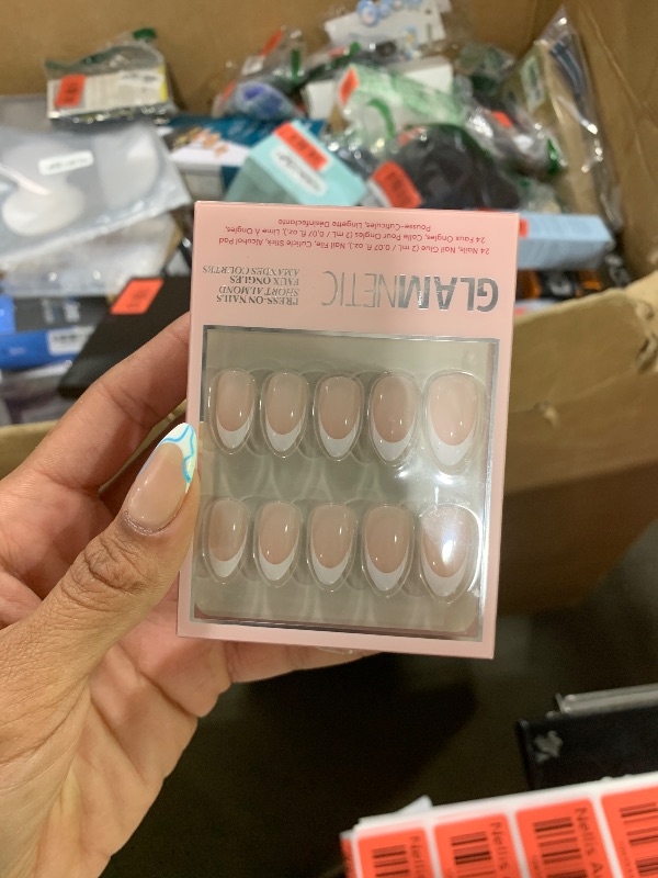 Photo 1 of Glamnetic Press On Nails - Ma Damn | French Tip Fake Nails, UV Finish Short Pointed Almond Shape, Reusable Semi-Transparent in 12 Sizes - 24 Nail Kit with Glue