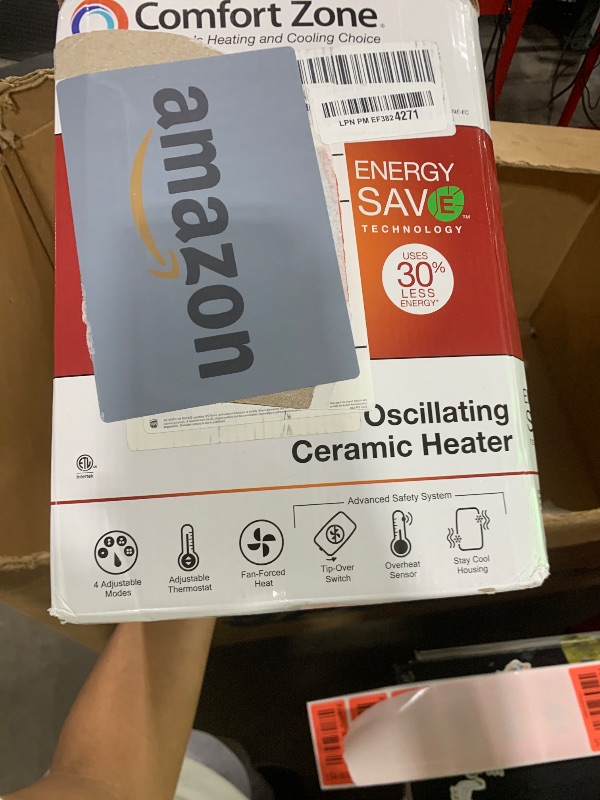 Photo 1 of Comfort Zone Oscillating Indoor Space Heater, Portable, Ceramic, Electric, Energy-Efficient, Adjustable Thermostat, Tip-Over Switch, Overheat Protection, Ideal for Home, Bedroom, Office, 1500W, CZ449E