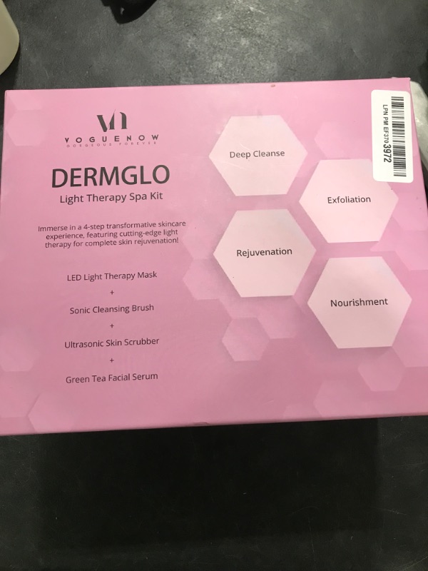 Photo 1 of DermGlo LED Face Mask Light Therapy Premium Spa Kit (4 Pcs) - With Ultrasonic Scrubber, Sonic Brush & Green Tea Serum - 7 Colors (Blue & Red) Light Therapy Mask -Spa Light Therapy Facial Rejuvenation