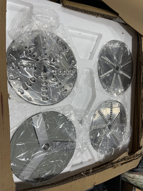Photo 1 of VEVOR Commercial Food Processor 2 Feeding Holes, 550W Electric Vegetable Slicer 1600 RPM, Stainless Steel Vegetable Processor Detachable 6-blades, 3mm/4mm/7mm Shred, 2mm/4mm Slice