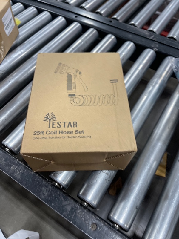 Photo 1 of Coil Hose 25FT EVA Coil Garden Hose With 3/4'' Brass Connector Coiled Water Hose Lightweight And No Kink Includes 7 Patterns Spray Nozzle For Outdoors Lawn Watering Car Washing
