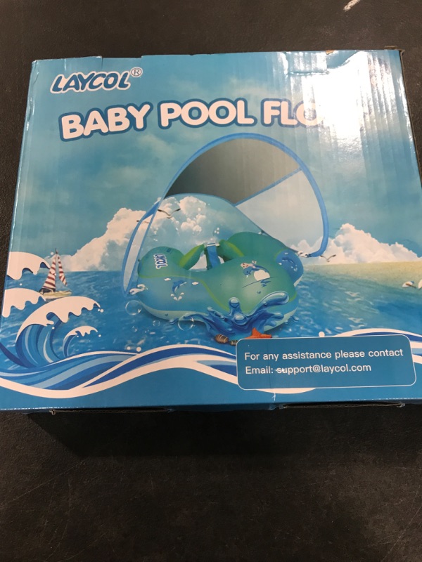 Photo 1 of LAYCOL Baby Swimming Float Inflatable Baby Pool Float Ring with Sun Protection Canopy,add Tail no flip Over for Age of 3-36 Months (Blue, L)