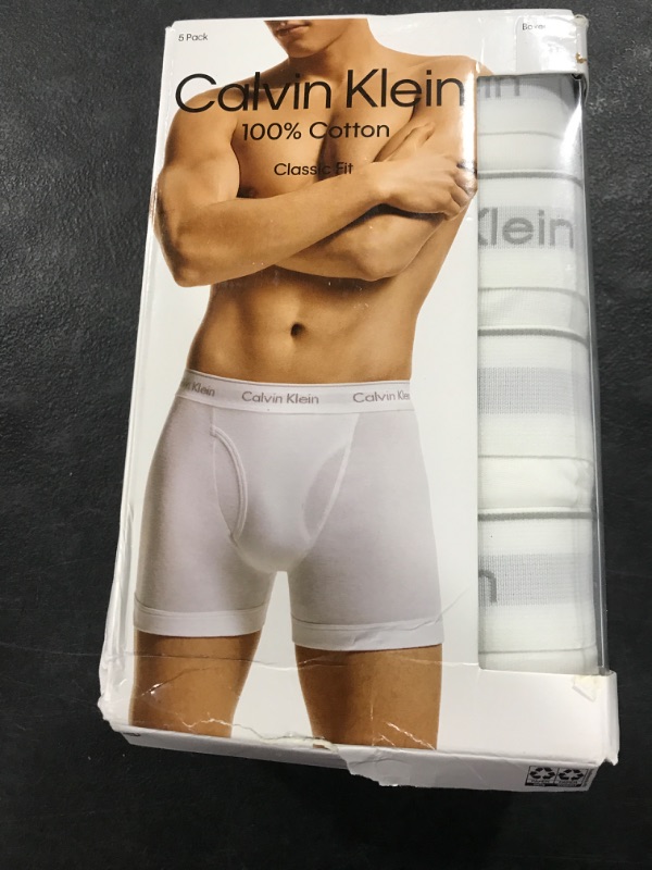 Photo 1 of Calvin Klein Men's Cotton Classics 5-pack Boxer Brief, 5 White Bodies W / White Wb, Large