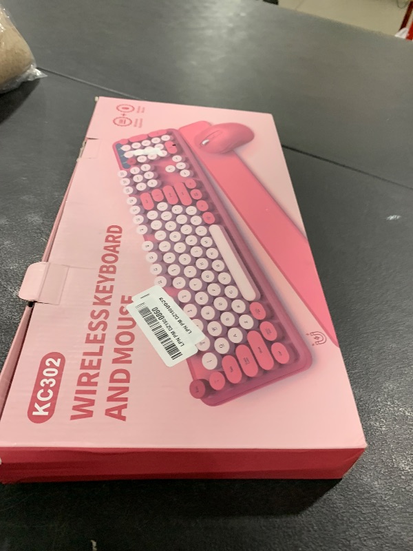 Photo 1 of Wireless Keyboard and Mouse Combo - Round Keycaps, Full-Size Retro Typewriter Keyboard with Detachable Wrist Rest, Sleep Mode & Tilt Legs, 2.4GHz Cordless Connection for Mac/Windows/PC (Hot Pink)