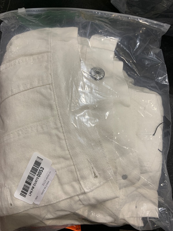 Photo 1 of Rexcyril Men's Distressed Denim Jacket Casual Ripped Holes Button Down Trucker Jacket Jean Coat White, Medium