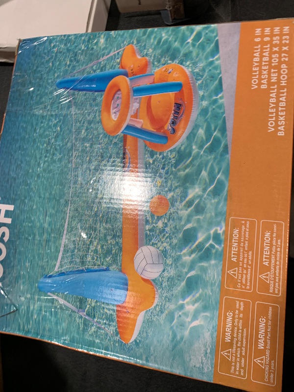 Photo 1 of JOYIN Inflatable Pool Float Set Volleyball Net & Basketball Hoops, Floating Swimming Game Toy for Kids and Adults, Summer Floaties, Volleyball Court (105”x28”x38”)|Basketball (27.6”x23”),L-Orange