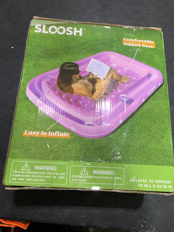 Photo 1 of SLOOSH Inflatable Tanning Pool Lounger Float, 70" x 46" Pool Floats Adult with Pillow, 4 in 1 Suntan Tub Raft Floatie,Sunbathing Bed Lounge for Water Blow Up Kids Ball Pit Party Gifts, L-Pink