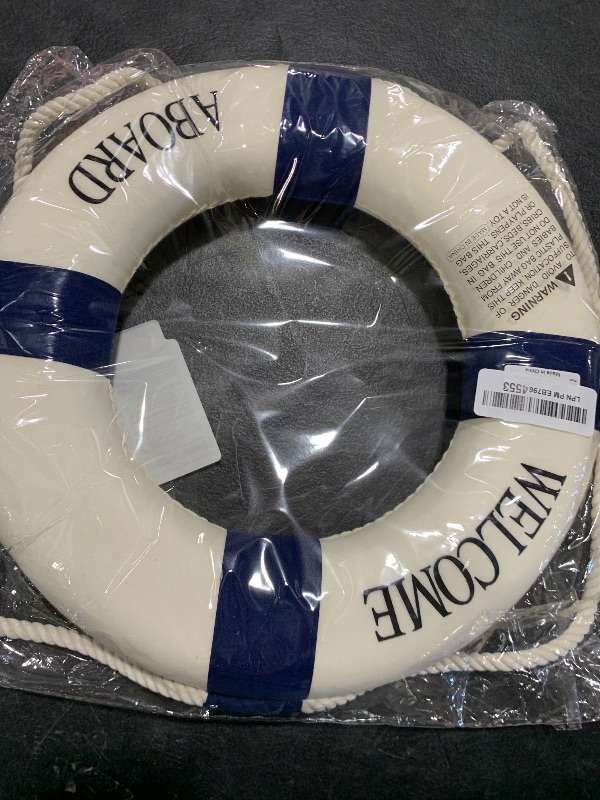 Photo 1 of MorroMorn Lifebuoy Wall Hanging Decor - Welcome Aboard Mediterranean Style Home Decoration (Navy, 14")