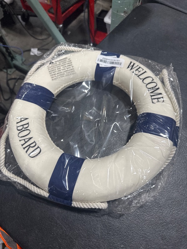 Photo 1 of MorroMorn Lifebuoy Wall Hanging Decor - Welcome Aboard Mediterranean Style Home Decoration (Navy, 14")