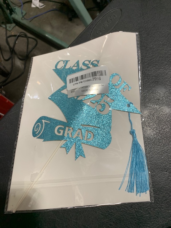 Photo 1 of Graduation Cap Cake Topper With Silk Tassel Glitter Diploma Class Of 2025 Grad Party Decoration Light Blue