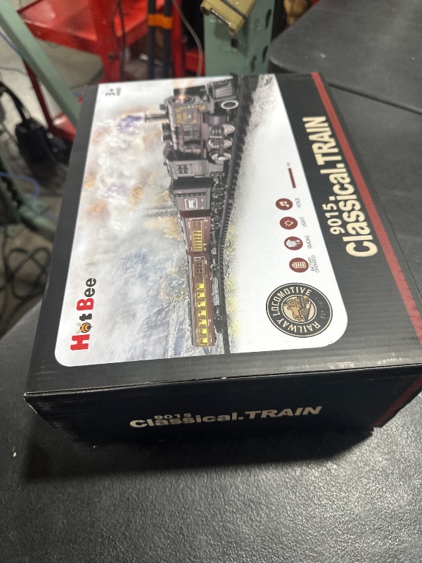 Photo 1 of Hot Bee Train Set, Train Toys with Luxury Tracks & Glowing Passenger Cars, Metal Toy Train with Smoke, Sound and Light, Toddler Model Train Set for 3 4 5 6 7+ Years Old Boys Gifts Kids
