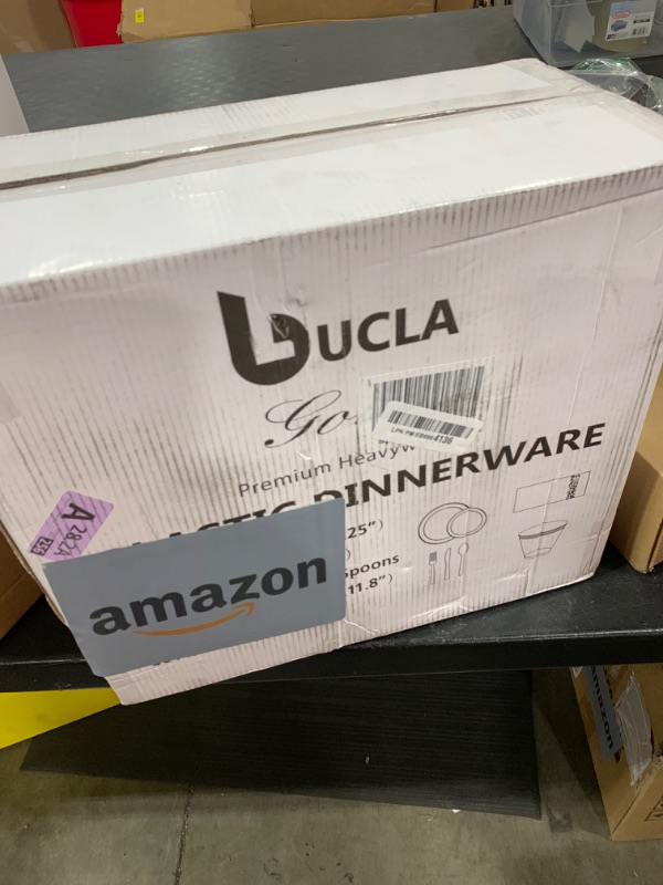 Photo 1 of bUCLA 350PCS Gold Plastic Dinnerware Set - Gold Disposable Dinnerware for 50 Guests, Includes 50 Dinner Plates, 50 Dessert Plates, 50 Forks, 50 Knives, 50 Spoons, 50 Cups & 50 Napkins for Party