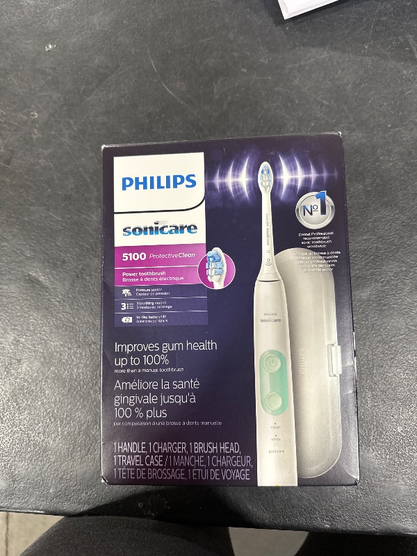 Photo 1 of Philips Sonicare ProtectiveClean 5100 Rechargeable Electric Toothbrush, with Pressure Sensor, 3 Cleaning Modes, SmarTimer and QuadPacer, 14-Day Battery Life, Travel Case, White, Model HX6857/11