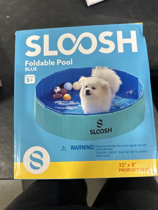 Photo 1 of Sloosh Foldable Dog Kiddie Pool - Portable Hard Plastic Doggie Swimming Pool, Anti-Slip Collapsible Pets Bath Tub Suitable for Kids Indoor Outdoor Backyard Use (32" x 8", Blue)