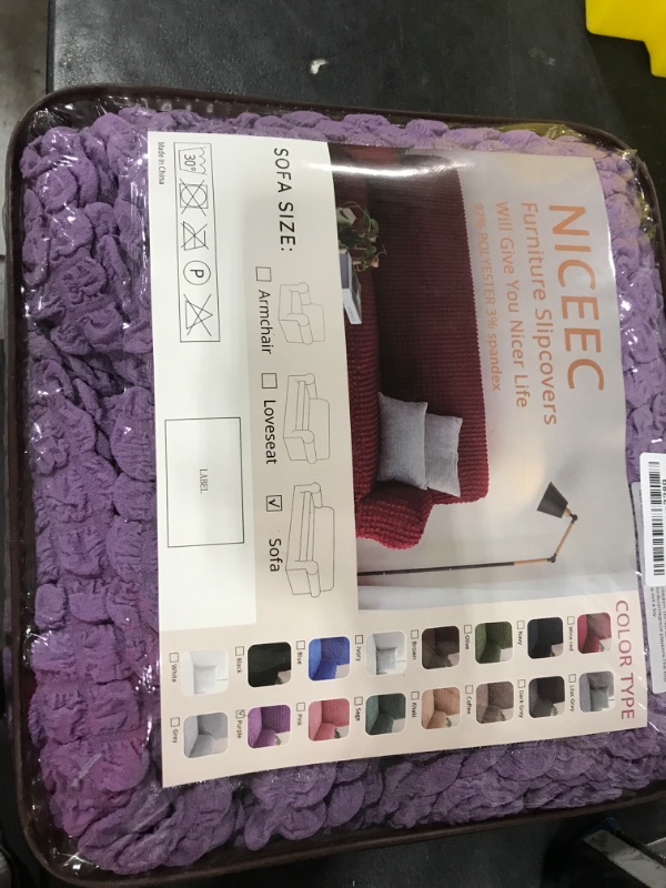 Photo 1 of NICEEC Sofa Slipcover Purple Sofa Cover 1 Piece Easy Fitted Sofa Couch Covers Universal High Stretch Durable Furniture Protector with Skirt Country Style (3 Seater Purple)