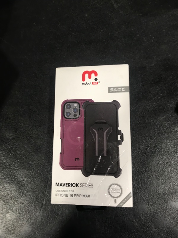 Photo 1 of M MYBAT PRO Maverick Series iPhone 16 Pro Max Case with Belt Clip Holster,[Compatible with Magsafe] w/Screen Protector,Anti-Drop,Shockproof,with 360°Rotating Kickstand,Heavy Duty Protection Plum