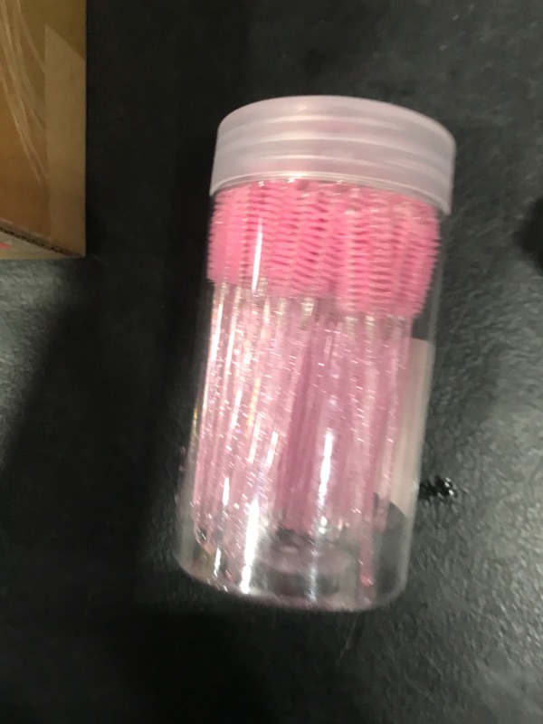 Photo 1 of 100 Pcs Disposable Mascara Wands, Crystal Eyebrow Spoolies Brush for Eyelash Extensions, Pink Lash Brushes with Container
