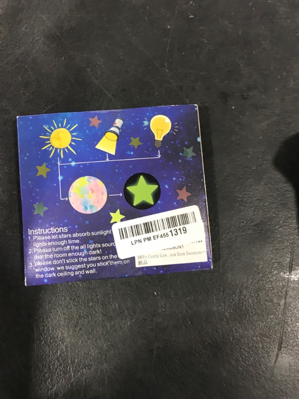 Photo 1 of 100 Pcs Colorful Glow in The Dark Luminous Stars and Moon Fluorescent Noctilucent Plastic Wall Stickers Murals Decals for Home Art Decor Ceiling Wall Decorate Kids Babys Bedroom Room Decorations