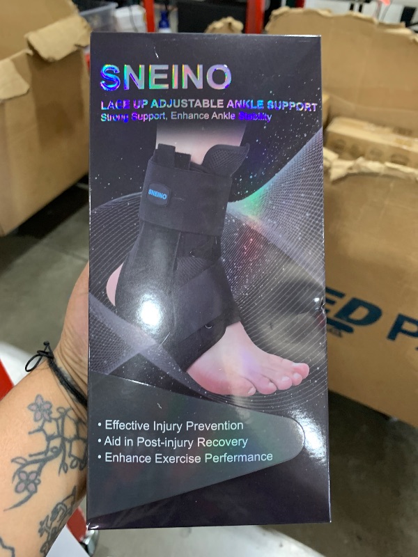 Photo 1 of SNEINO Ankle Brace for Women & Men - Ankle Support Brace for Sprained Ankle, Ankle Stabilizer for Achilles, Tendon, Sprain, Injury Recovery, Lace up Ankle wrap for Running, Basketball, Volleyball (Medium)