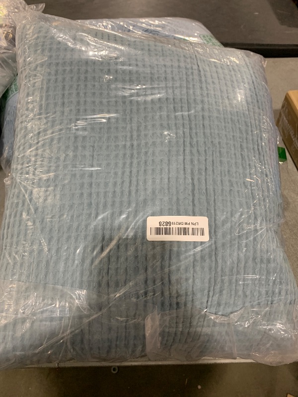Photo 1 of PHF Pre-Washed Cotton Waffle Weave Family Blanket,Oversized King Size 120"x 120"-Snag Proof Lightweight Breathable, 10'x 10' Huge Extra Large Big-Elegant Aesthetic Home Decoration Gift,Dusty Blue