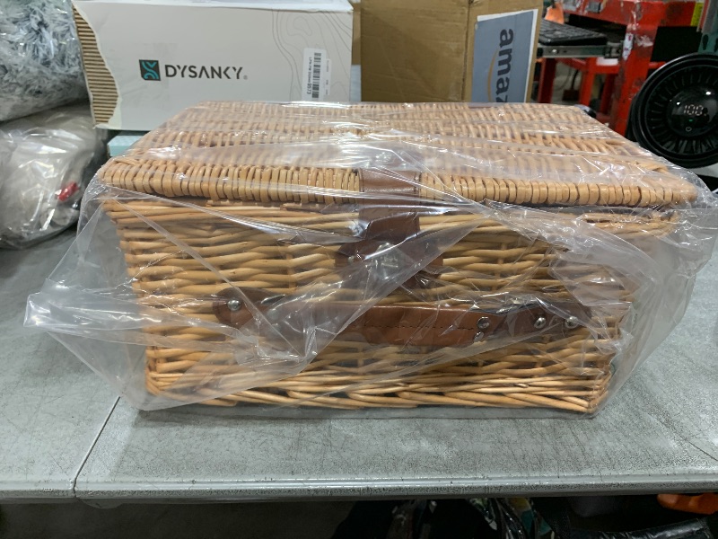 Photo 1 of ZORMY Wicker Picnic Basket for 2 Person, Willow Hamper Basket Sets with Insulated Compartment, Handmade 2 Person Picnic Basket Classical Red Check with Utensils Cutlery Perfect for Picnic, Camping