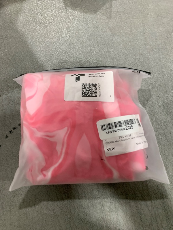 Photo 1 of SHENHE Men's Graphic Print Drawstring Waist Summer Shorts Tie Front Straight Leg Shorts with Pocket Multicolor Pink L