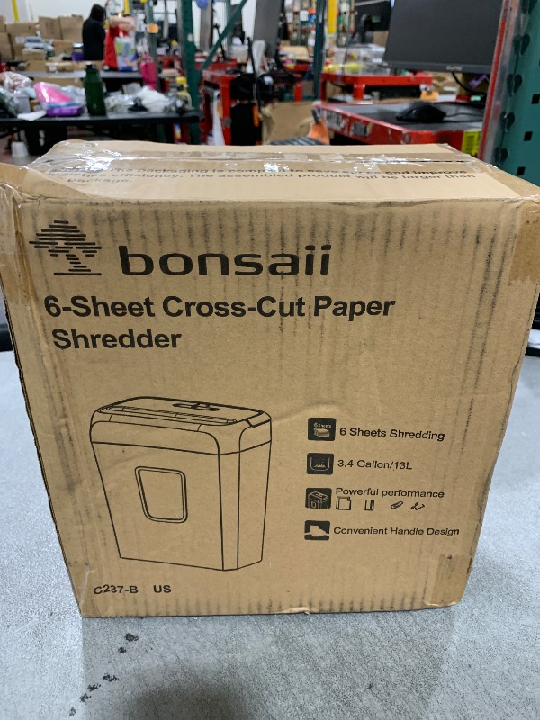 Photo 1 of Bonsaii Paper Shredder for Home Use, 3.4 Gal Wastebasket, 6 Sheet Crosscut Paper Credit Cards, Staples, and Clips Shredder for Home Office Use, Portable Handle Design (C237-B New Version)