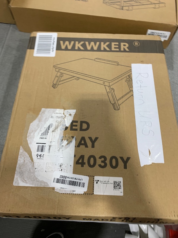 Photo 1 of WKWKER Bamboo Laptop Desk with Folding Legs Tilting Surface Workstation Table Adjustable Laptop Stand Bed Tray for tv Sofa Study Computer Ipad Book (Natural)