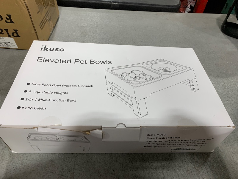 Photo 1 of ikuso 2-in-1 Elevated Slow Feeder Dog Bowls, 4 Height Adjustable Raised Dog Bowls Stand with No Spill Water Bowl, Non-Skid Pet Food Feeding Set for Small, Medium, Large Dogs Cats