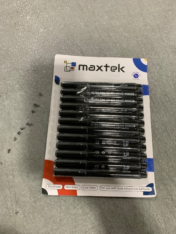 Photo 1 of maxtek Black Dry Erase Markers Ultra Fine Tip, 0.7mm, Low Odor, Extra Fine Point Dry Erase Markers for Planning Whiteboard, Calendar Boards, Whiteboard Markers for School Supplies (12 Count)
