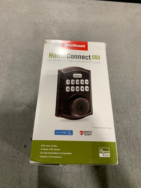 Photo 1 of Kwikset Home Connect 620 Smart Lock Deadbolt with Z-Wave Technology, Works with Ring Alarm, Samsung Smartthings and More, Z-Wave Hub Required, Traditional Design in Venetian Bronze