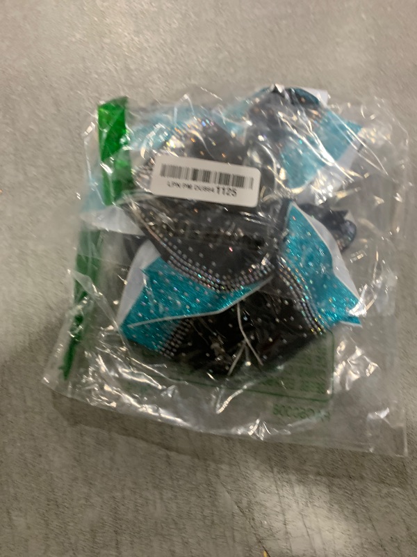 Photo 1 of 6PCS Large Glitter Cheer Bows Black and Teal 8" Rhinestones Stiff Competition Hair Bows Two Colors Elastic Band for Cheerleaders Girls -Black/Teal