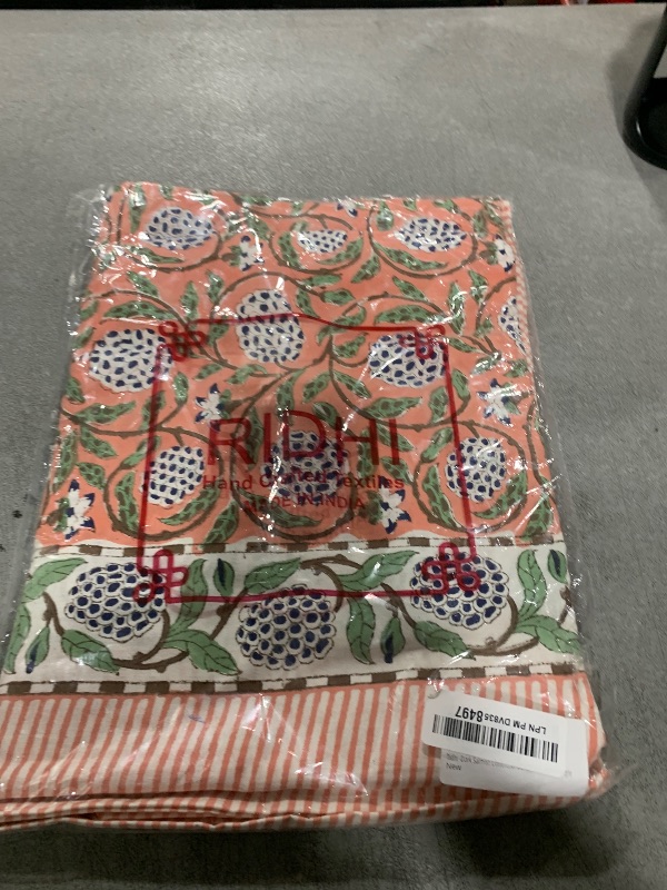 Photo 1 of Ridhi Dark Salmon Pink 60 x 90 Inches Rectangular Cotton Washable Tablecloth, Hand Block Print Floral, for Kitchen, Dining, Spring, Easter, Wedding, Birthday, Bridal