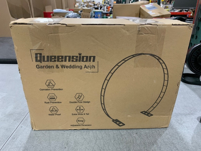 Photo 1 of Queension Extra Large Wedding Arch for Ceremony 8.5Ft Wide 7.4Ft High, Metal Balloon Arches Backdrop Stand with Base for Party Supplies, Outdoor Garden Trellis for Climbing Plant, Round Frame, Black
