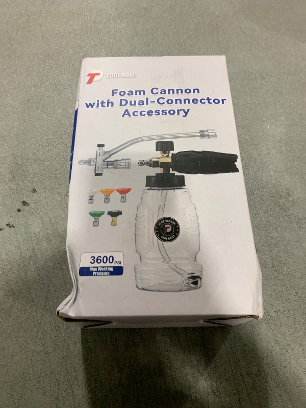Photo 1 of Tool Daily Pressure Washer Foam Cannon with Dual Connector Accessory, Double Tip Attachment for Soap Cannon, 5 Power Washer Nozzle Tips, 1/4” Quick Connect