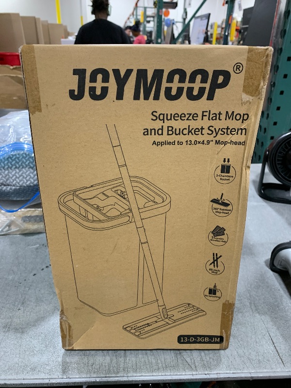Photo 1 of JOYMOOP Mop and Bucket with Wringer Set, Hands Free Flat Floor Mop and Bucket, 60" Mop with 3 Reusable Microfiber Pads, Wet and Dry Use, Floor Cleaning System