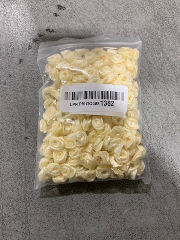 Photo 1 of 200PCS Off White Ribbon Roses, Mini Ribbon Roses, Artificial Fabric Flowers, Ribbon Flowers Applique for Crafts Sewing Embellishment Craft DIY Decoration, Satin Roses for Wedding Bride Gift Wrapping