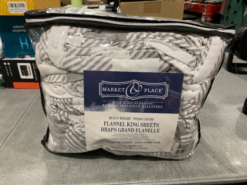 Photo 1 of Market & Place 100% Turkish Cotton Flannel Sheet Set | 4 Piece Deep Pocket Novelty Cozy Winter Bed Sheets | Double Brushed for Extra Softness & Comfort | King, Buffalo Check Grey