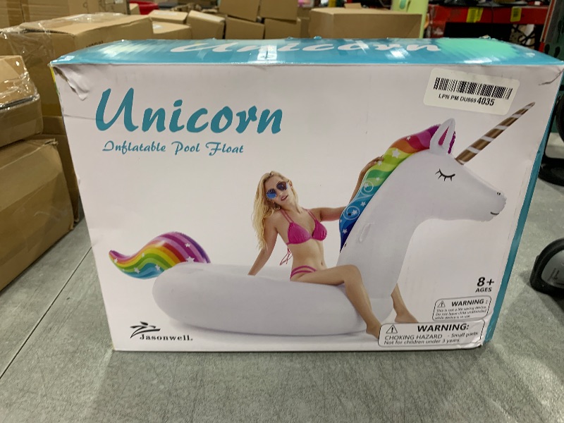 Photo 1 of Jasonwell Giant Inflatable Unicorn Pool Float Floatie Ride On with Fast Valves Large Rideable Blow Up Summer Beach Swimming Pool Party Lounge Raft Decorations Toys for Kids Adults
